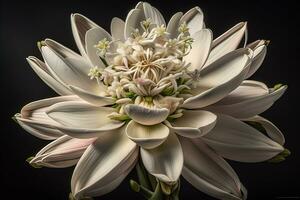 Bouquet of snowdrops on a black background. Studio photography. ai genrative photo