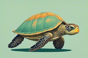 illustration of a turtle on a green background in cartoon style. ai generative photo