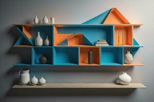 Bookshelf in scandinavian interior. ai generative photo