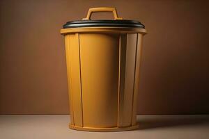 Garbage can on a colorful wall background, vintage color tone style. ai generative photo