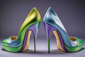 High heel women shoes on a solid colour background. ai generative photo