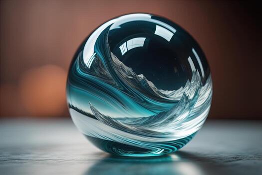 Transparent crystal ball on a wooden table. ai generative photo