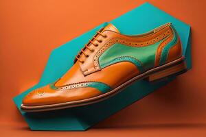 Men's shoes on a solid colour background. Studio shot. ai generative photo
