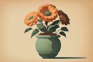 Flowerpot with daisies. Vector illustration in retro style. ai generative photo