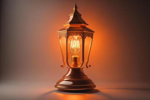 Lantern on a wooden table and a dark background. ai generative photo