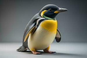 Cute penguin standing in front of solid color background. ai generative photo