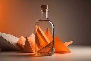 Bottle with a liquid on a solid color background. ai generative photo
