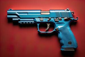 Semi-automatic handgun on a solid color background. Close-up. ai generative photo