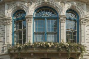 Colorful windows of a typical house in the city, ai generative photo