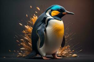 Cute penguin standing in front of solid color background. ai generative photo