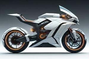 a white super sports motorcycle on a gray background. ai generative photo