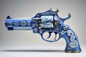 a blue gun with a pattern on the surface. ai generative photo