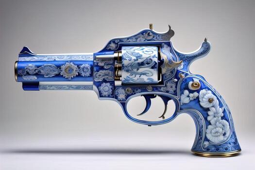 a blue gun with a pattern on the surface. ai generative photo