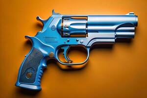 Semi-automatic handgun on a solid color background. Close-up. ai generative photo