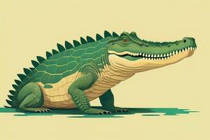 Crocodile on orange background. Vector illustration in retro style. ai generative photo