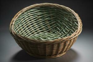 Empty wicker basket on a solid color background. ai generative photo