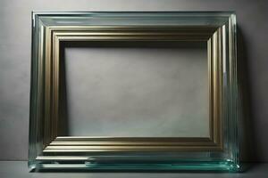 Glass picture frame on a solid color background. ai generative photo