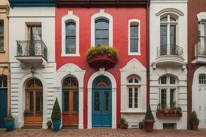 Colorful windows of a typical house in the city, ai generative photo