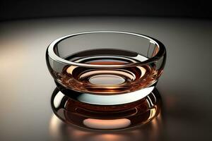 Empty glossy transparent ashtray on a dark background. ai generative photo