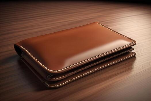 A leather wallet on a wooden background. ai generative photo