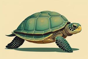 ilustración de un Tortuga en un verde antecedentes en dibujos animados estilo. ai generativo foto