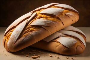 Freshly baked sweet buns on a red background. Toned. ai generative photo