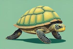 ilustración de un Tortuga en un verde antecedentes en dibujos animados estilo. ai generativo foto