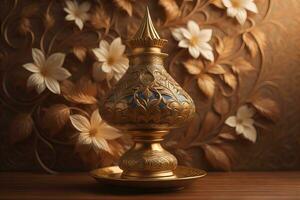 a vintage oriental vase on a solid color background. ai generative photo