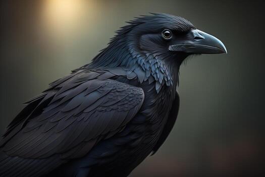Close up portrait of a black raven, Corvus corax. ai generative photo