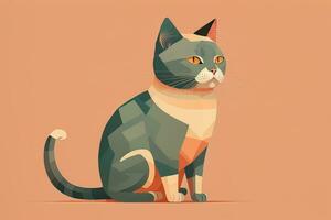 Cute cat sitting on the floor. Vector illustration in retro style. ai generative photo