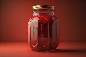 a glass jar on wooden table. ai generative photo