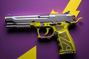 Semi-automatic handgun on a solid color background. Close-up. ai generative photo