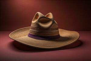 de moda sombrero en un sólido color antecedentes. ai generativo foto