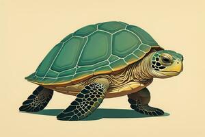 illustration of a turtle on a green background in cartoon style. ai generative photo