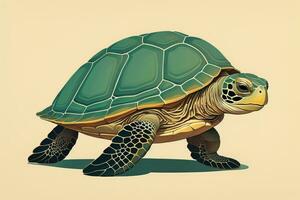 ilustración de un Tortuga en un verde antecedentes en dibujos animados estilo. ai generativo foto