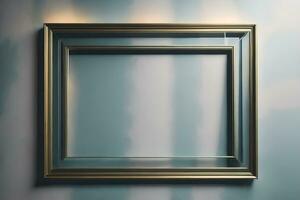 Glass picture frame on a solid color background. ai generative photo