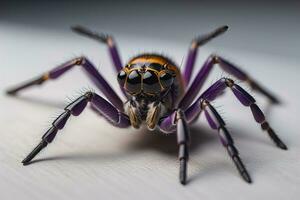 jumping spider closeup on solid color background, copyspace. ai generative photo