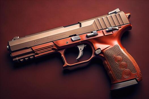 Semi-automatic handgun on a solid color background. Close-up. ai generative photo