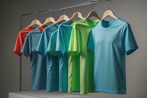 Colorful t-shirts in front of dark background. ai generative photo