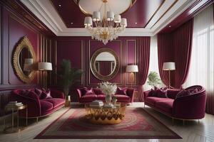 Luxury living room interior with furniture, ai generative photo