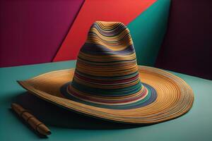 Fashionable hat on a solid color background. ai generative photo