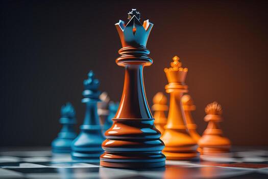 Different chess piece on a solid color background. ai generative photo