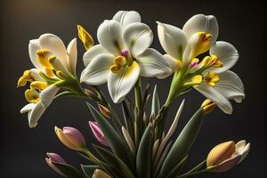 ramo de flores de blanco lirios en un sólido color antecedentes. ai generativo foto