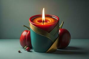 Creative burning candle on a wooden background. ai generative photo