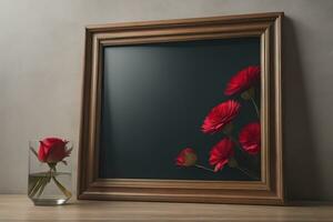 Glass picture frame on a solid color background. ai generative photo