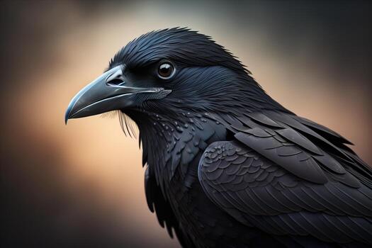 Close up portrait of a black raven, Corvus corax. ai generative photo