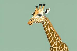 Giraffe isolated on green background. Cartoon style. Vector illustration. ai generative photo