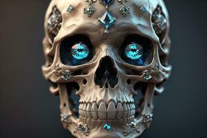 Skull with blue gemstones. ai generative photo