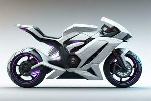 a white super sports motorcycle on a gray background. ai generative photo