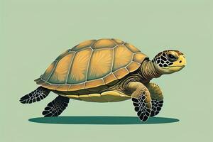 ilustración de un Tortuga en un verde antecedentes en dibujos animados estilo. ai generativo foto